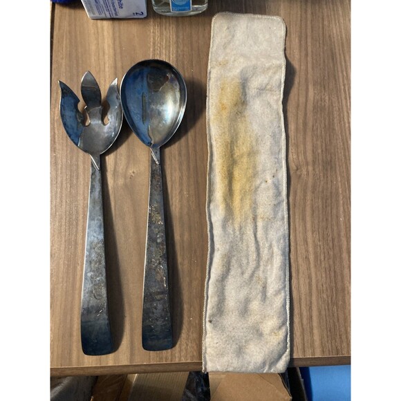 VINTAGE THREE CROWNS SILVERSMITH SALAD SERVING SET FORK & SPOON Storage Bag - Picture 15 of 15